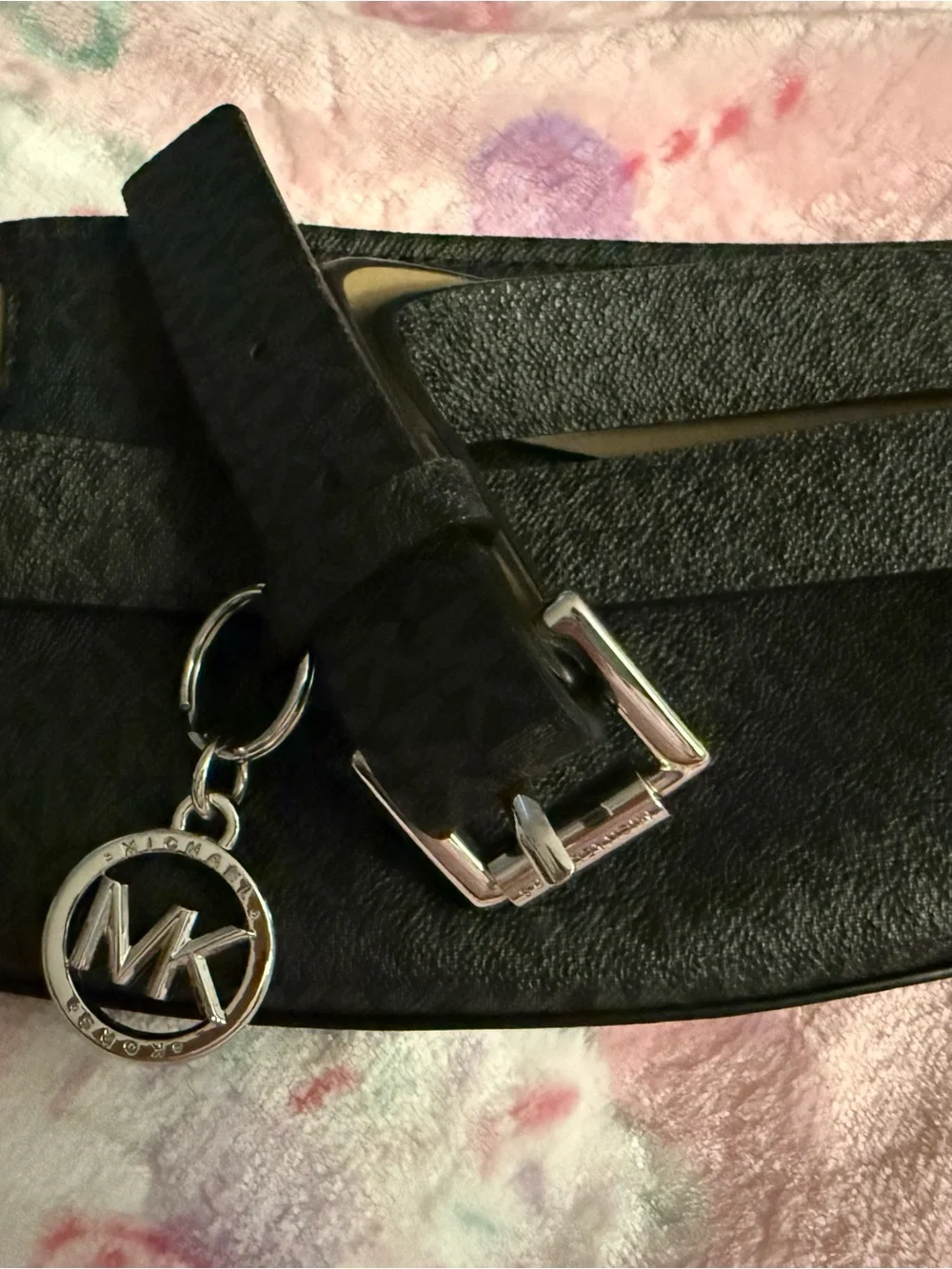 Michael Kors Black Leather Crossbody with White and Gray Center Stripe